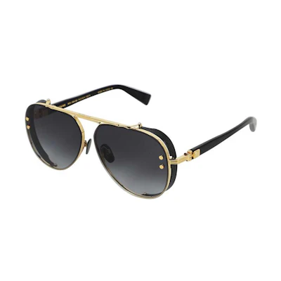 BALMAIN Irregular Frame Sunglasses Unisex Black Gold with Logo Detail BPS125A62A