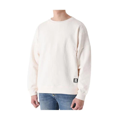 Balmain Ivory Logo Crewneck Slim Fit Long Sleeve Sweatshirt Mens YH0JS047BB16-GJY