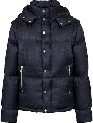 Balmain Jacquard Monogram Hooded Puffer Jacket Black BH1TP035XB11 Buy Balmain Jacquard Monogram Hooded Puffer Jacket Black BH1TP035XB11