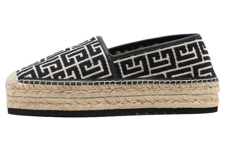 Buy Balmain Espadrilles Plataforma de Cuero Negro con Logo Jacquard AM1UG320TJMA