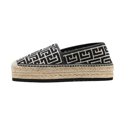 Balmain Leather 'Black Logo Jacquard Platform Espadrille'