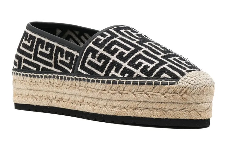 Order Balmain Espadrilles Plataforma de Cuero Negro con Logo Jacquard AM1UG320TJMA