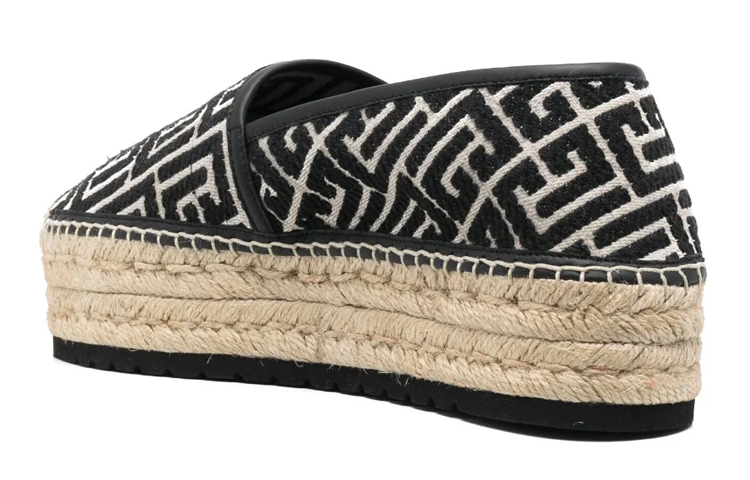 Shop Balmain Espadrilles Plataforma de Cuero Negro con Logo Jacquard AM1UG320TJMA