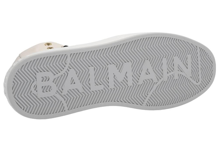 Shop BALMAIN 巴爾曼 皮革繫帶時尚板鞋 白黑色