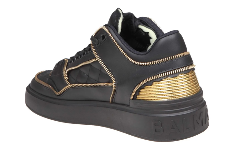 Shop 발망 블랙 가죽 로우탑 스니커즈 (Balmain Black Leather Low-top Sneakers) AM1VI304LRTZEAD