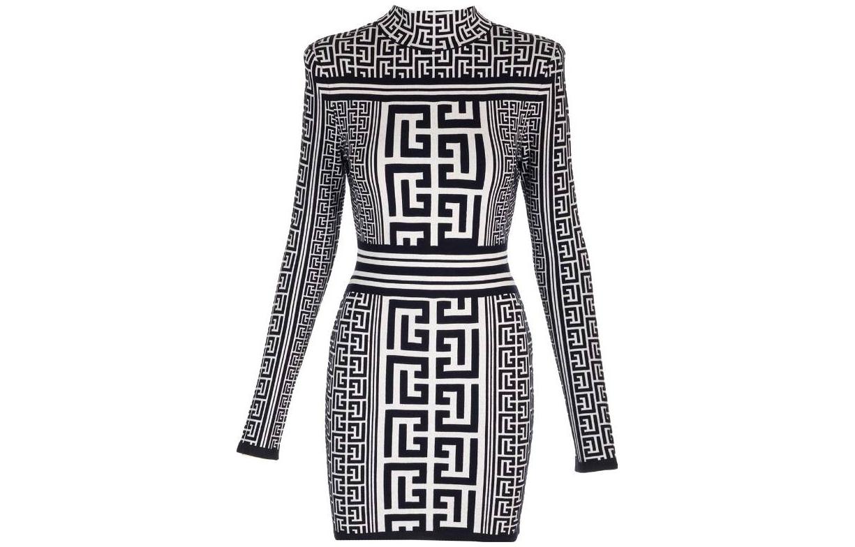 Order Balmain Gaun Mini Leher Tinggi Slim Fit Lengan Panjang Corak Huruf Pelbagai Warna BF1R8018-KE98-GGD