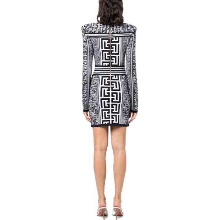 Shop Balmain Gaun Mini Leher Tinggi Slim Fit Lengan Panjang Corak Huruf Pelbagai Warna BF1R8018-KE98-GGD