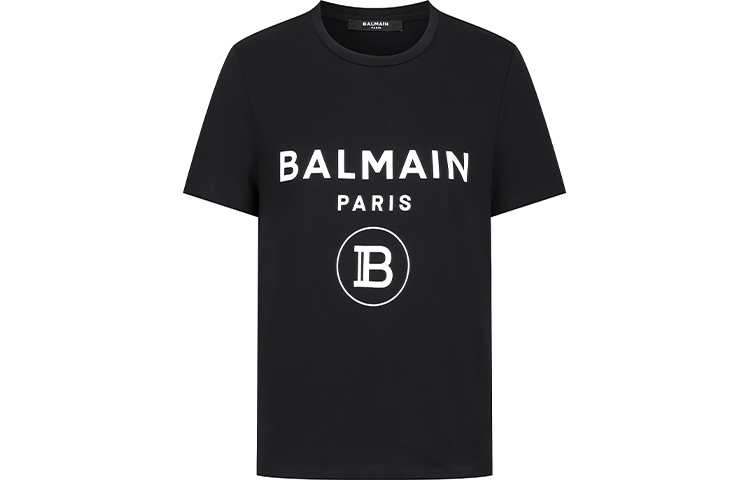 BALMAIN Letter Print Crewneck T-Shirt in Black. VH1EF000-B029-0PA