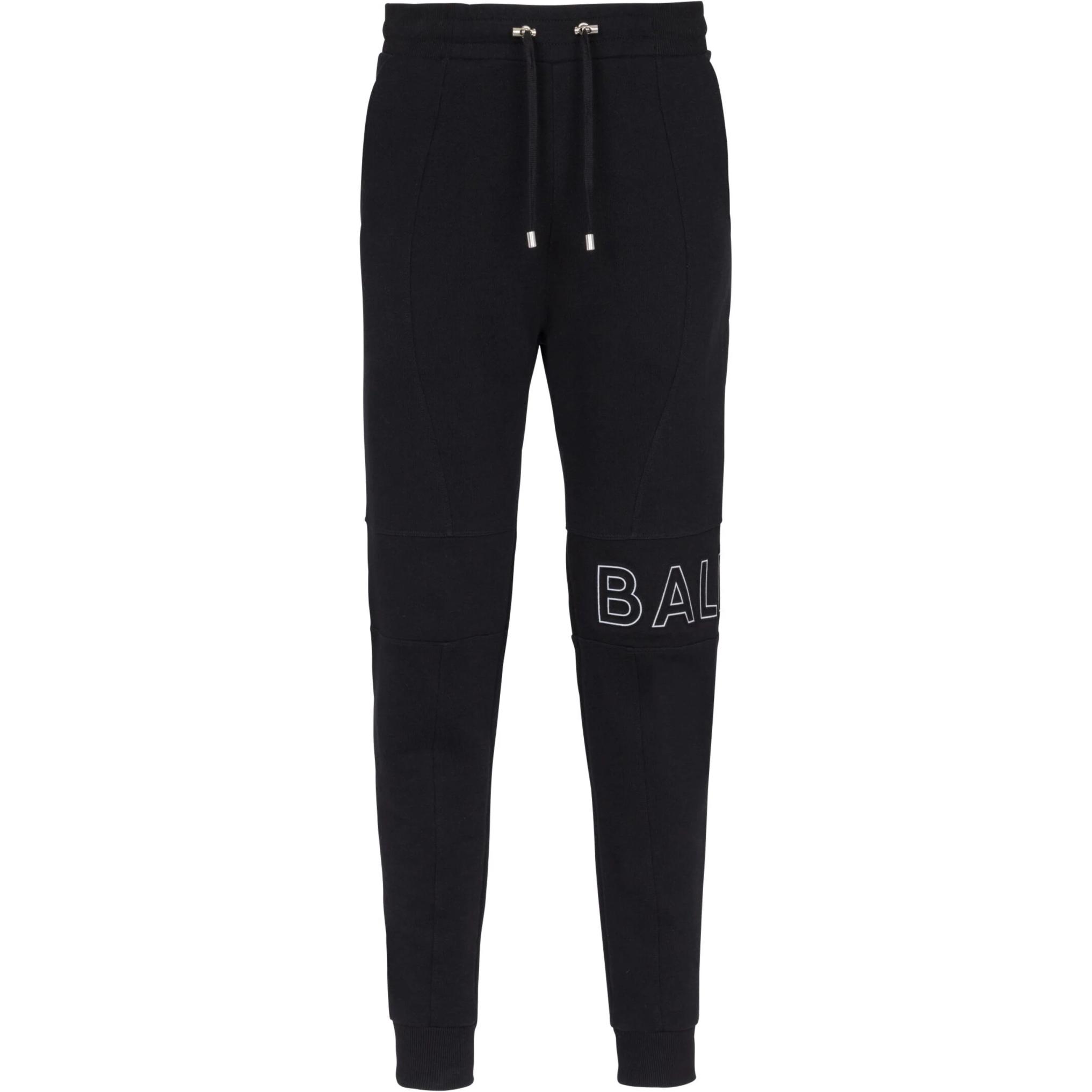 BALMAIN Letter Print Knit Jogger Pants Drawstring  Black CH1OB235-BC22-EBP
