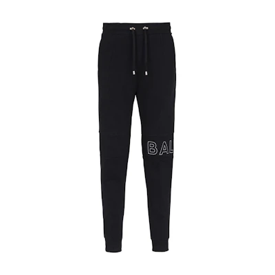 BALMAIN Letter Print Knit Jogger Pants Drawstring Black CH1OB235-BC22-EBP
