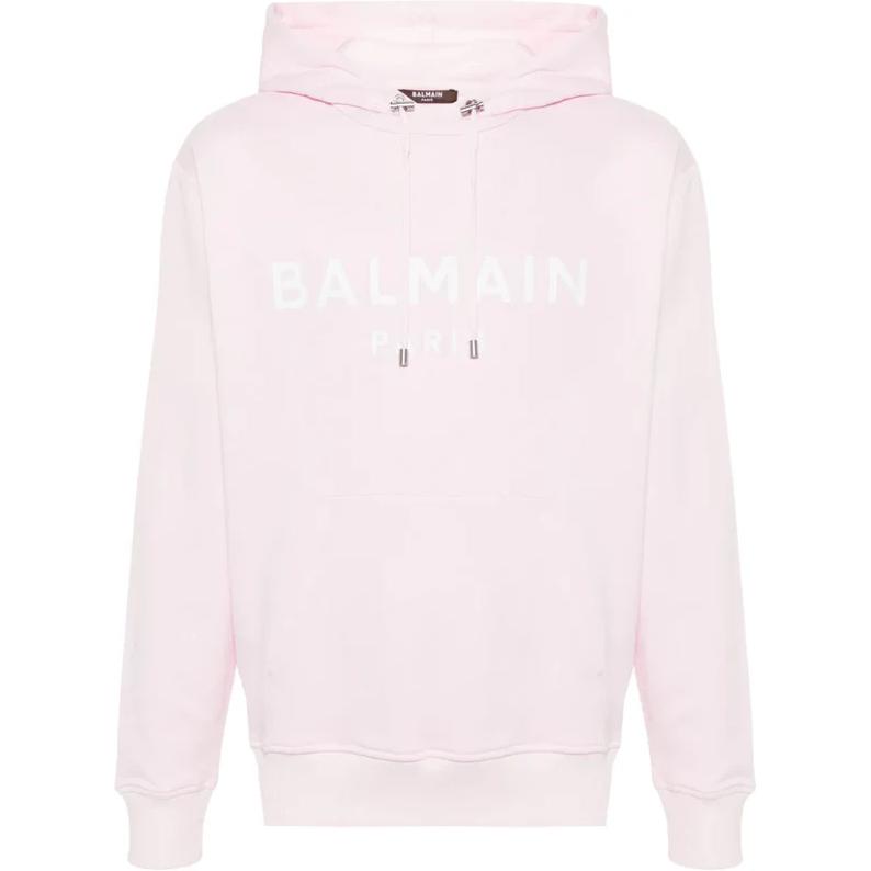 Balmain Light Pink Letter Print Pullover Hoodie DH1JR002-BB65-OES