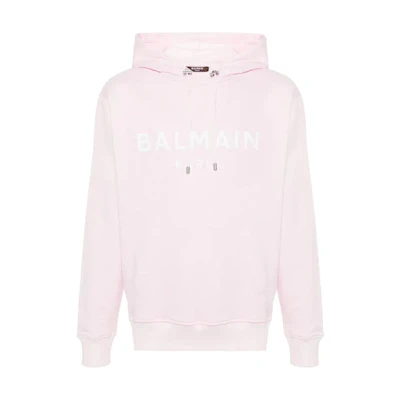 Balmain Light Pink Letter Print Pullover Hoodie DH1JR002-BB65-OES