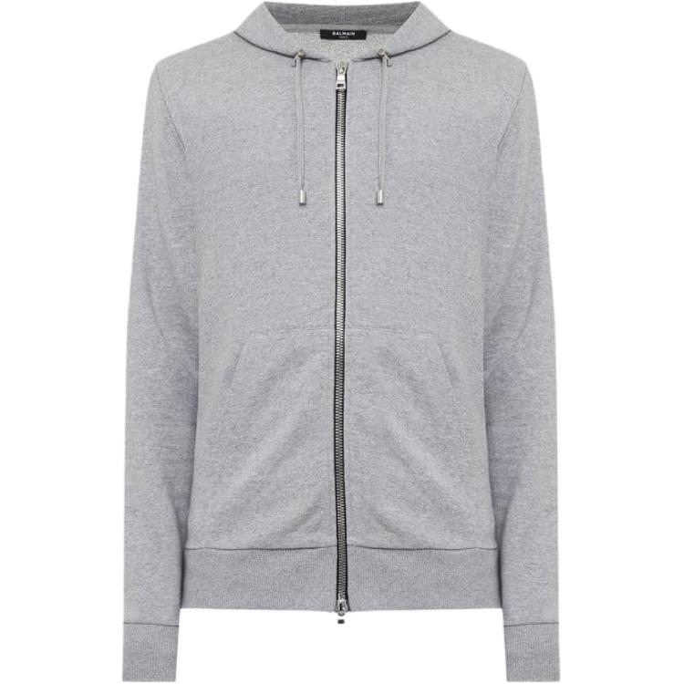 Balmain Logo Cotton Zip Hoodie Grey WH1JR010-B141-9UB