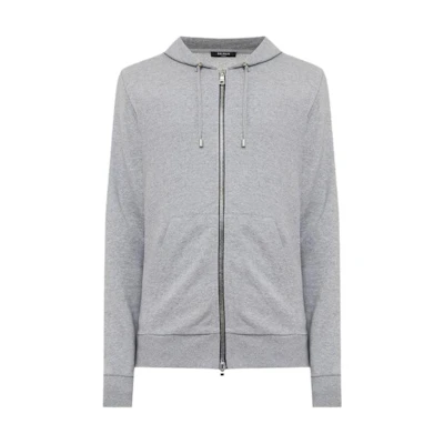 Balmain Logo Cotton Zip Hoodie Grey WH1JR010-B141-9UB