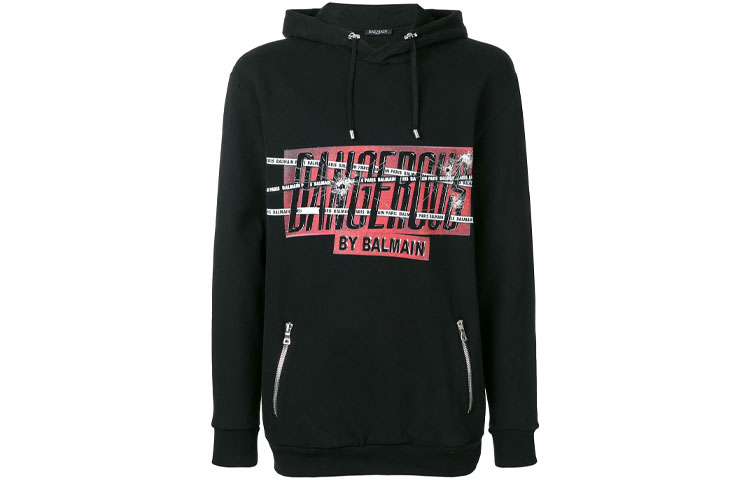 Balmain Logo Crack Print Hoodie Black RH03248I150-AAA