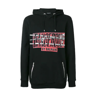 Balmain Logo Crack Print Hoodie Black RH03248I150-AAA