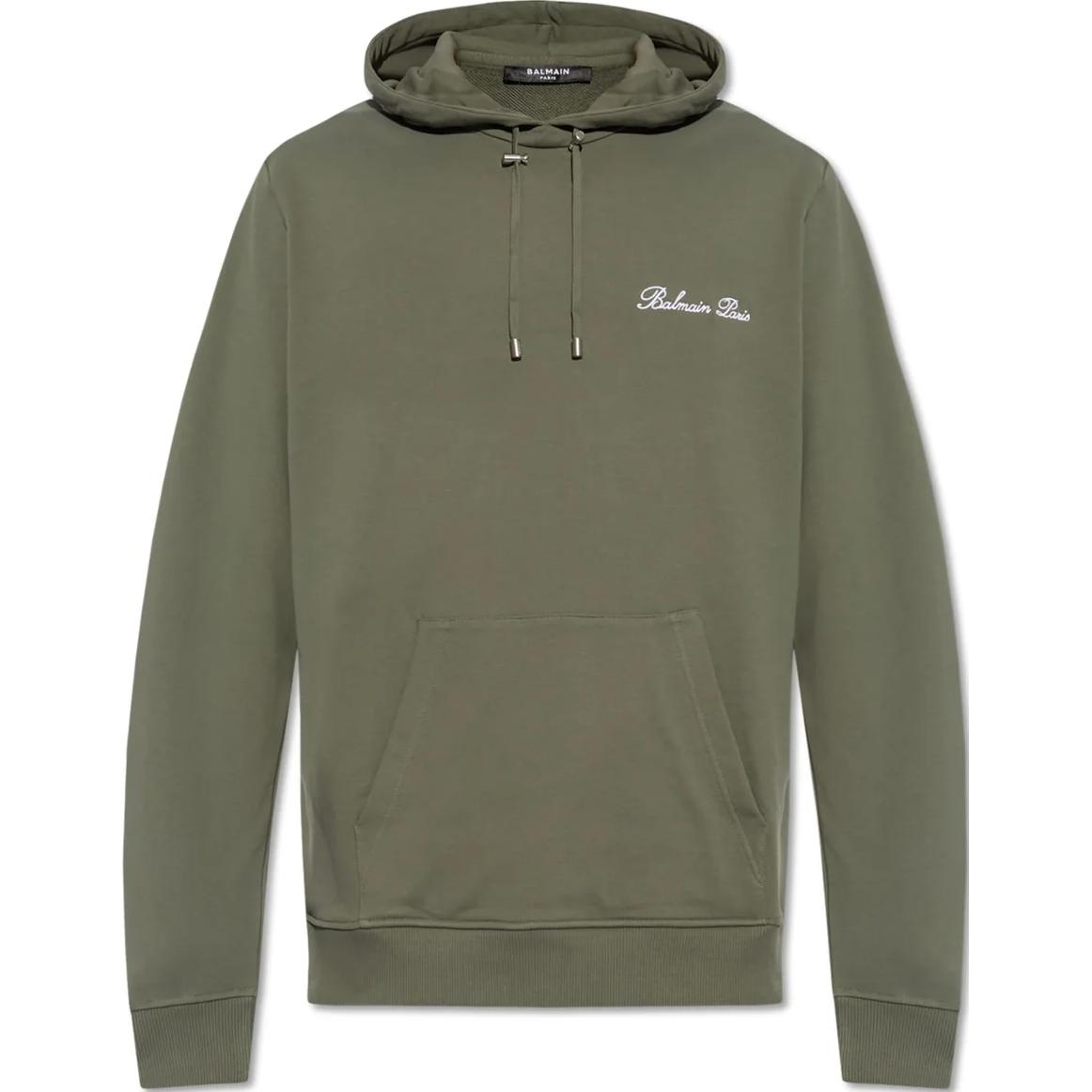 Balmain Logo Embroidered Green Hoodie for Men DH1JT047BC78-UKB