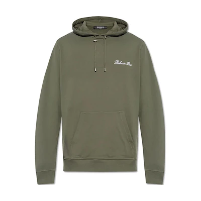 Balmain Logo Embroidered Green Hoodie for Men DH1JT047BC78-UKB