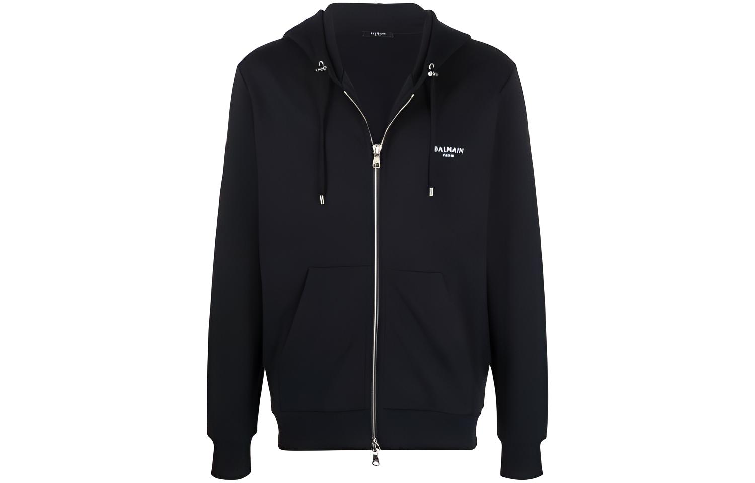 Balmain Logo Embroidered Hoodie Jacket Black XH1JX000BB04EAB