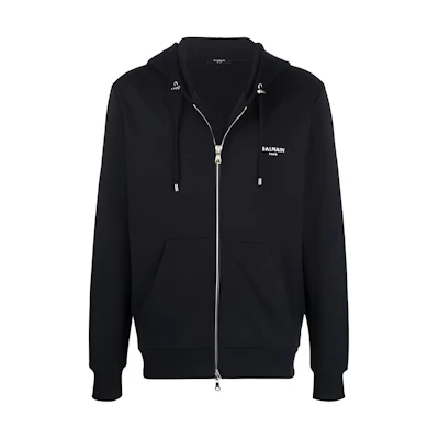Balmain Logo Embroidered Hoodie Jacket Black XH1JX000BB04EAB