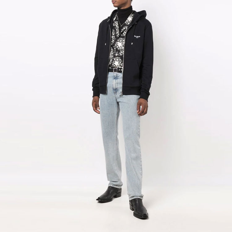 Lookbook 발망 로고 자수 후디 재킷 블랙 XH1JX000BB04EAB