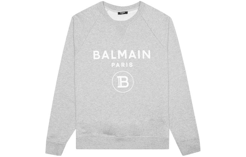 Balmain Logo Letter Print Crewneck Long Sleeve Sweatshirt Men’s Grey VH0JQ005-B027-9UB