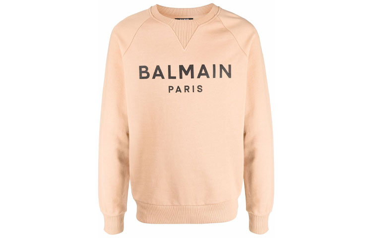 Balmain Logo Letter Print Crewneck Sweatshirt Men’s Light Beige XH1JQ005BB23-GCT