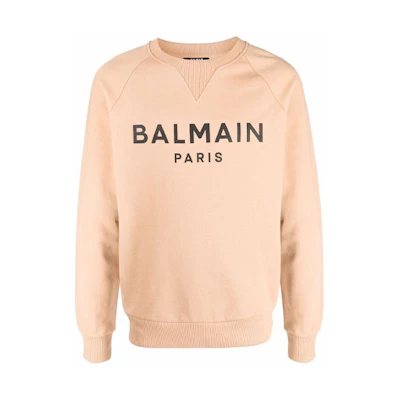 Balmain Logo Letter Print Crewneck Sweatshirt Men’s Light Beige XH1JQ005BB23-GCT