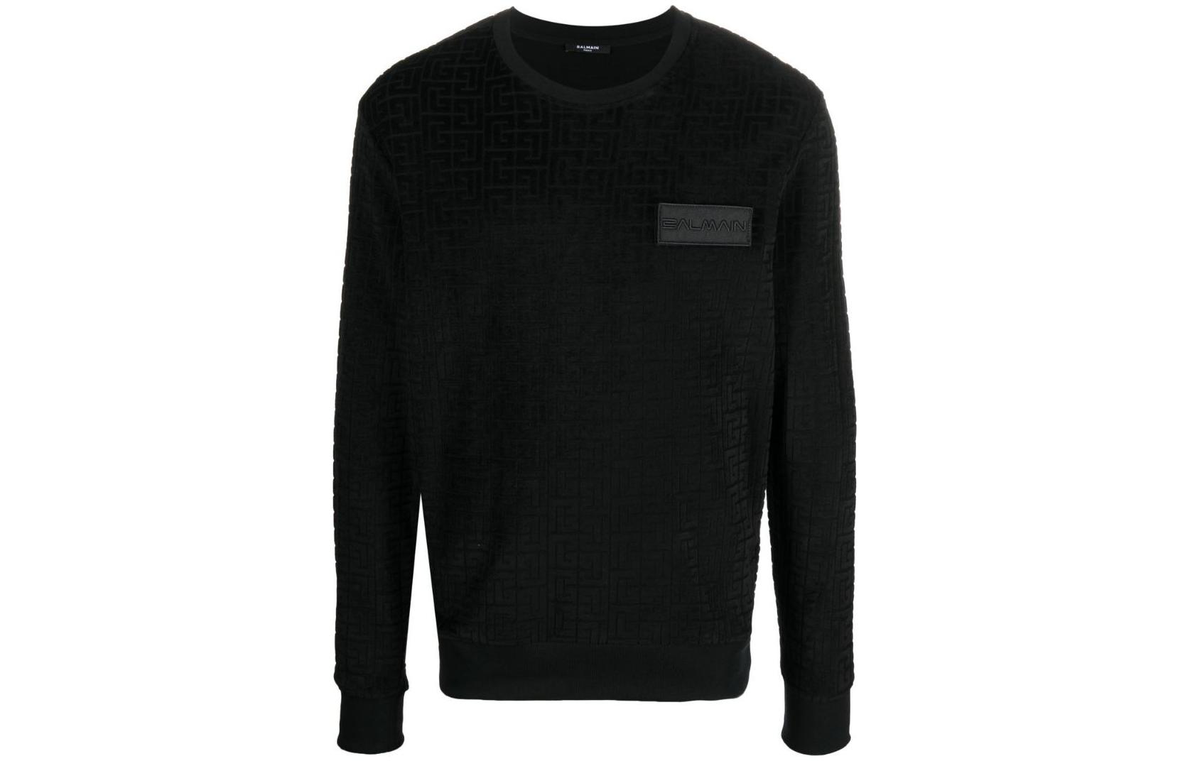 Balmain Logo Patch Crewneck Pullover Sweatshirt Men’s Black YH1JQ040JD04EAP