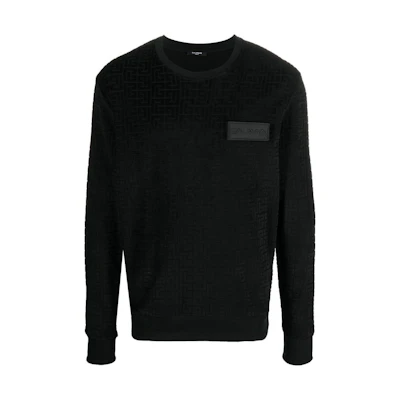 Balmain Logo Patch Crewneck Pullover Sweatshirt Men’s Black YH1JQ040JD04EAP