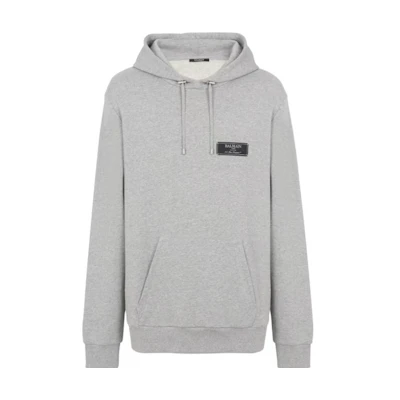 Balmain Logo Patch Oversized Gray Pullover Hoodie CH1JT047JH859UB