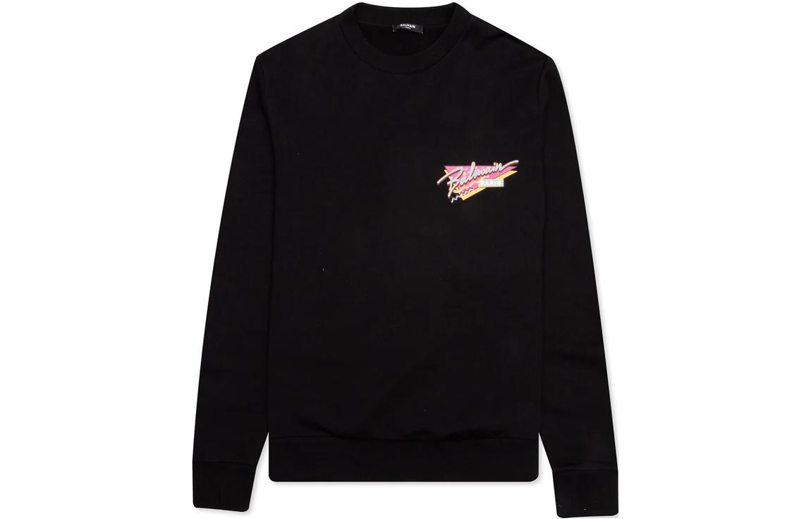 Balmain Logo Print Black Crewneck Sweatshirt Casual Wear VH1JQ010G040-0PA
