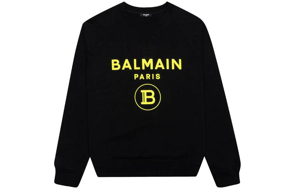Balmain Logo Print Crewneck Long Sleeve Sweatshirt Black VH0JQ005-B093-EAQ