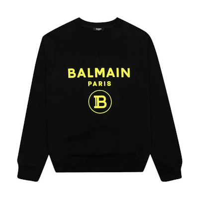 Balmain Logo Print Crewneck Long Sleeve Sweatshirt Black VH0JQ005-B093-EAQ