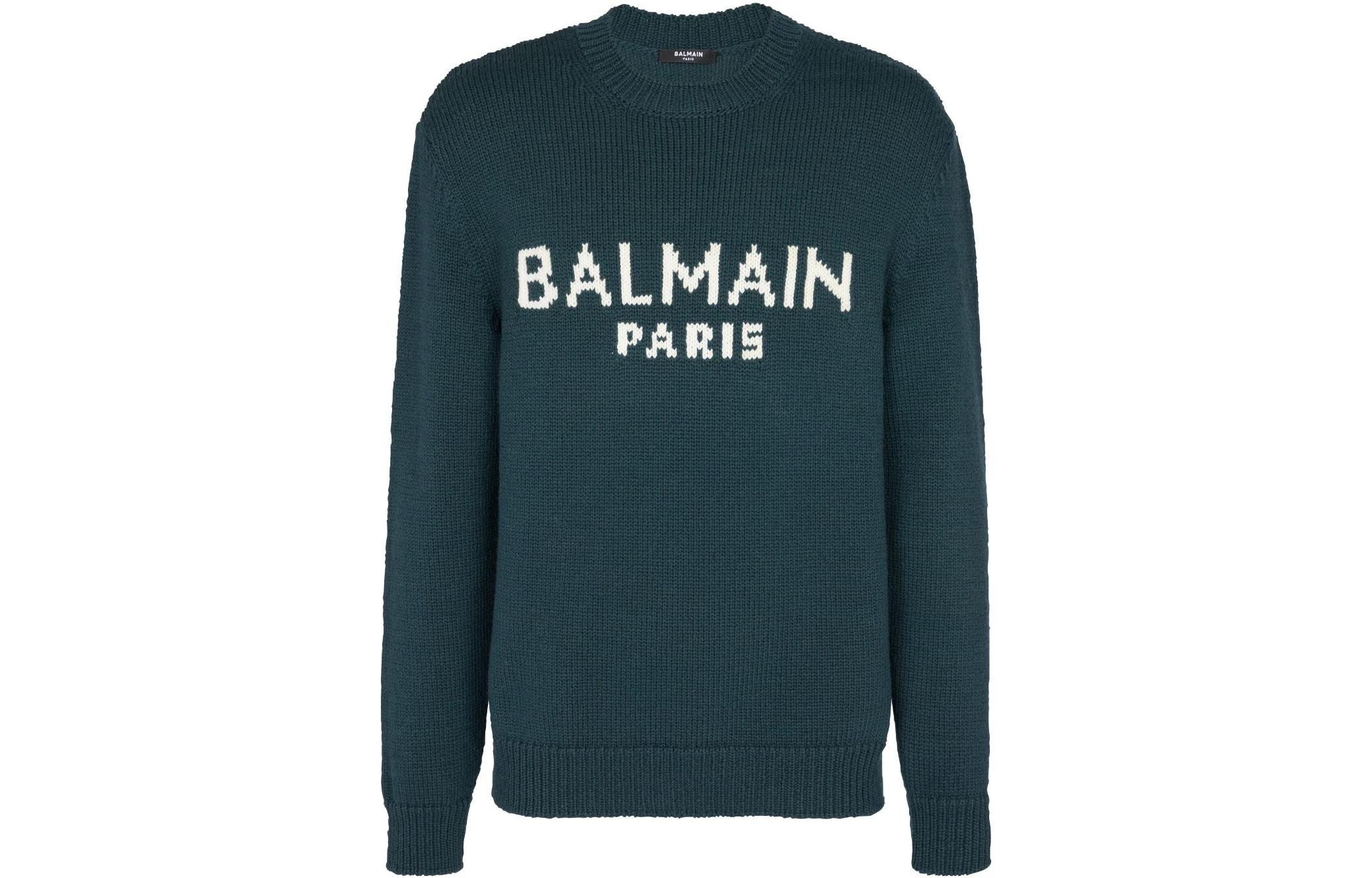 Balmain Logo Print Crewneck Long Sleeve Sweatshirt Green () BH1KD000KC88UFK