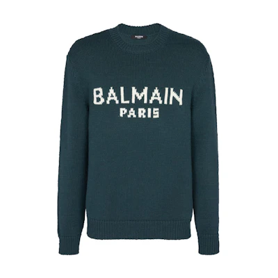 Balmain Logo Print Crewneck Long Sleeve Sweatshirt Green () BH1KD000KC88UFK