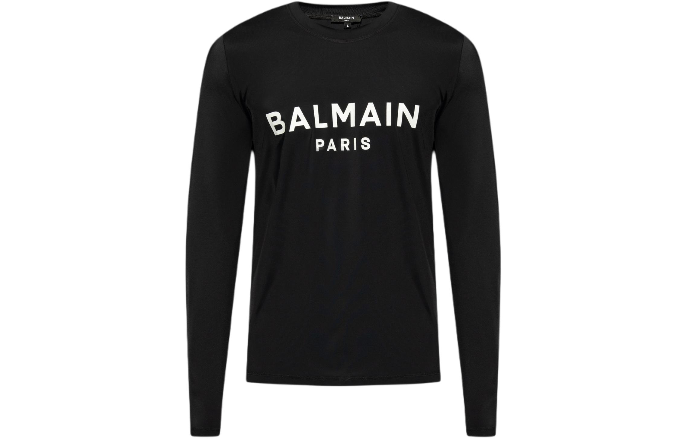 Balmain Logo Print Crewneck Long Sleeve Sweatshirt Black BWM001220-010