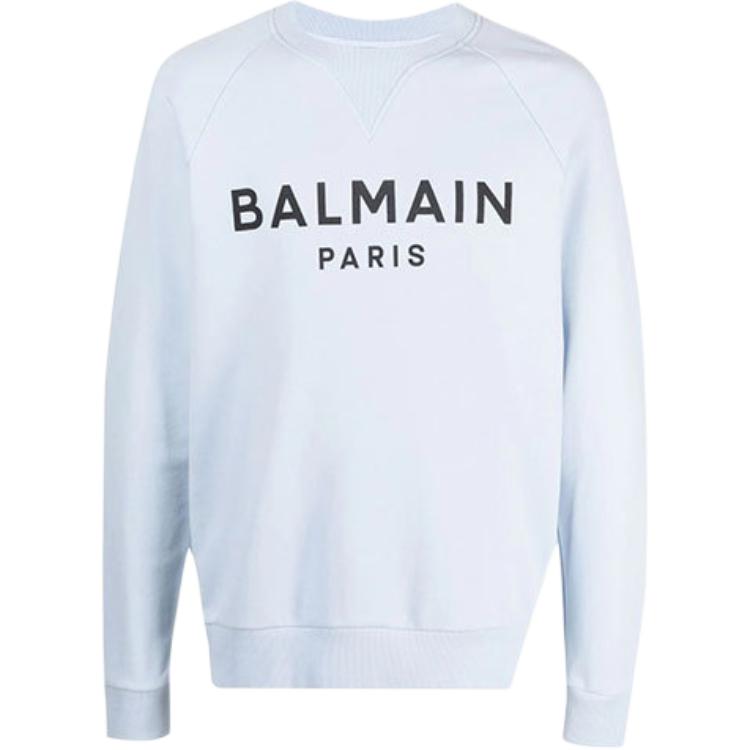 Balmain Logo Print Crewneck Long Sleeve Sweatshirt Blue () WH1JQ005-B115