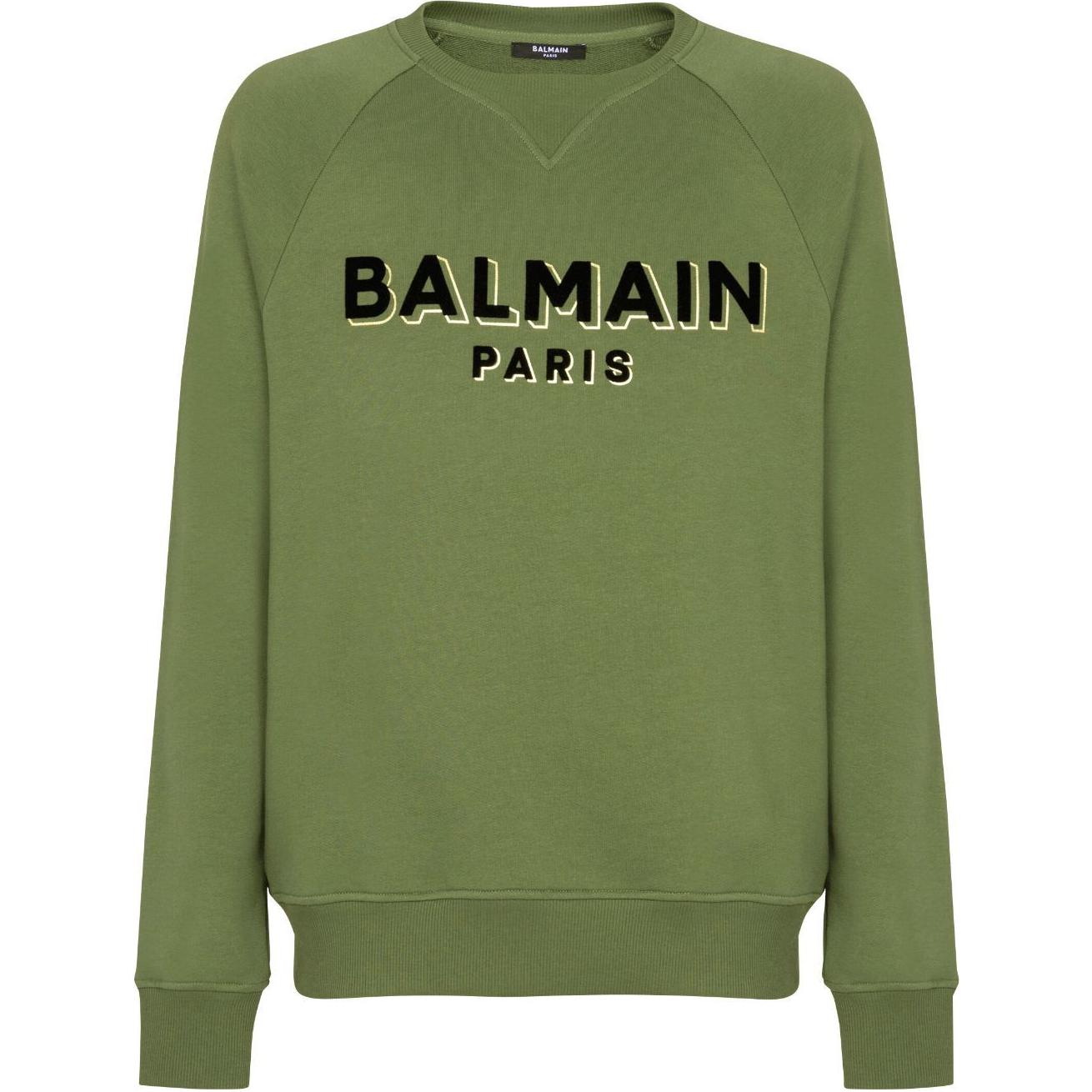Balmain Logo Print Crewneck Pullover Long Sleeve Sweatshirt Green Men CH0JQ005-BB99-UHA