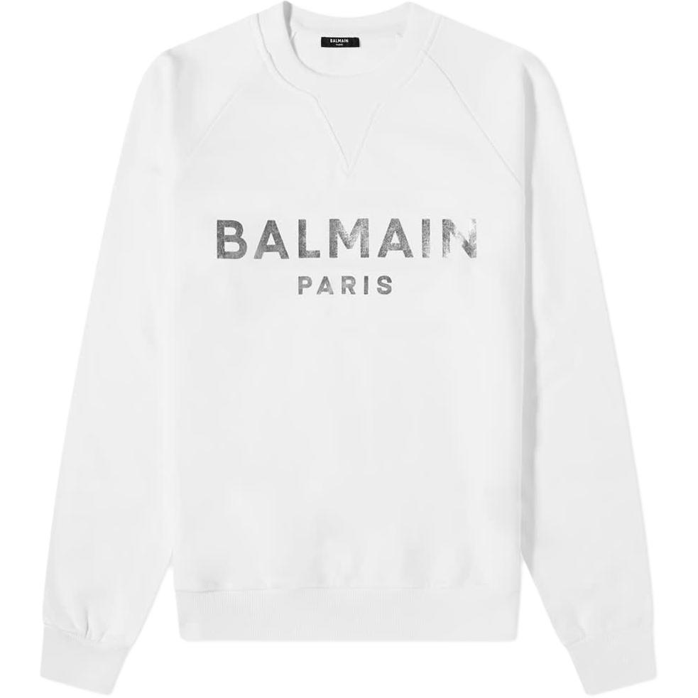 Balmain Logo Print Crewneck Pullover Sweatshirt - White WH1JQ005B122-GAC
