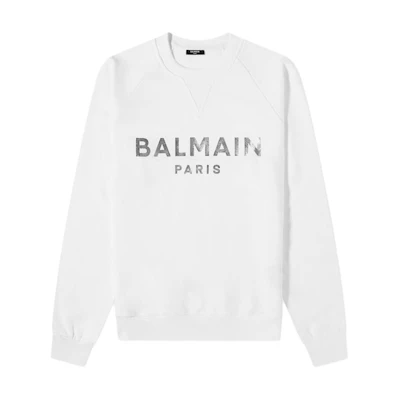 Balmain Logo Print Crewneck Pullover Sweatshirt - White WH1JQ005B122-GAC