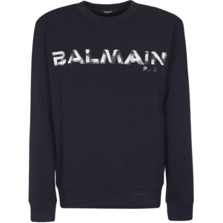Balmain Logo Print Crewneck Pullover Sweatshirt Navy Blue () WH1JQ040B139-SDQ
