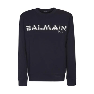 Balmain Logo Print Crewneck Pullover Sweatshirt Navy Blue () WH1JQ040B139-SDQ