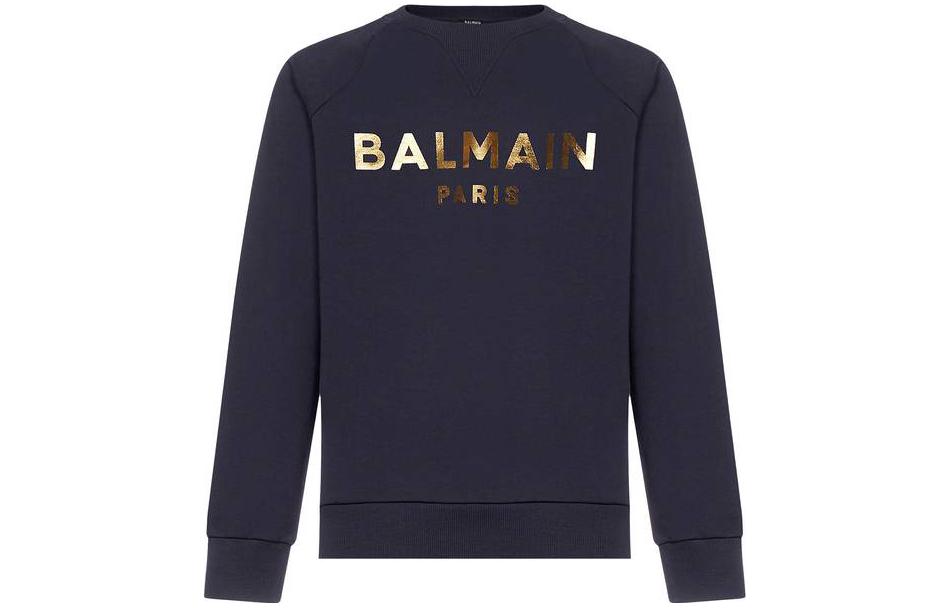 Balmain Logo Print Crewneck Sweatshirt Navy Blue WH1JQ005B122-SDL