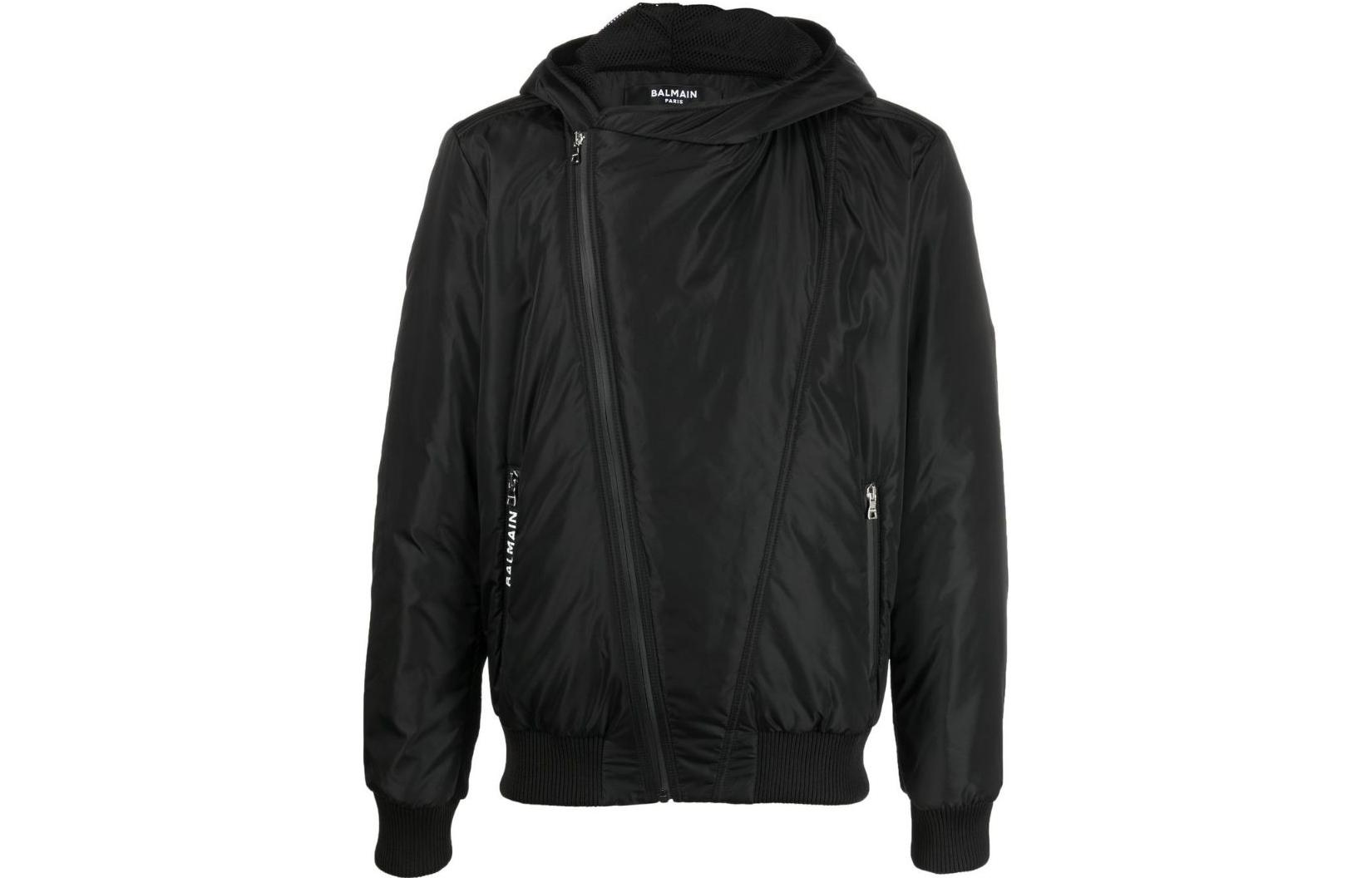 Balmain Logo Print Hooded Jacket Black YH1TG120XD020PA