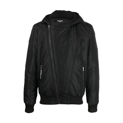 Balmain Logo Print Hooded Jacket Black YH1TG120XD020PA