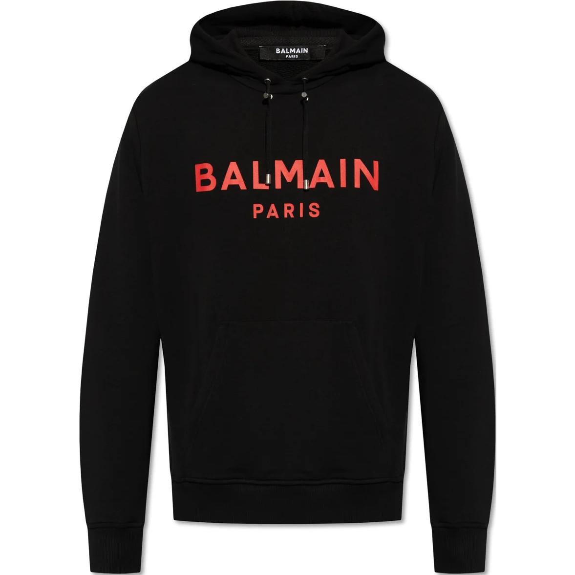 Balmain Logo Print Hoodie Black CH0JR002BB65EIK