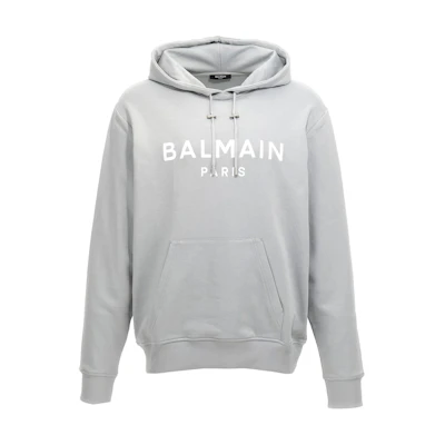 Balmain Logo Print Pullover Hoodie Light Grey DH1JR002-BB65-YHG