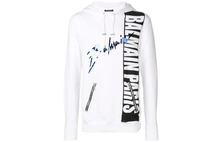 Balmain Logo Print White Hooded Sweatshirt Edition RH03250I154-GAB