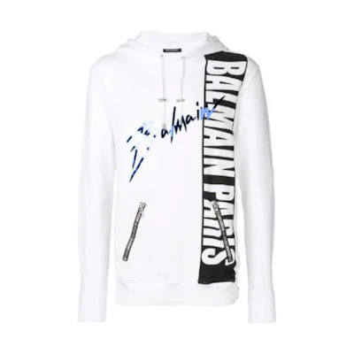 Balmain Logo Print White Hooded Sweatshirt Edition RH03250I154-GAB